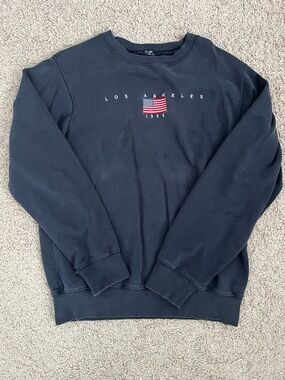 Brandy Melville Navy Los Angeles 1984 Flag Crewneck